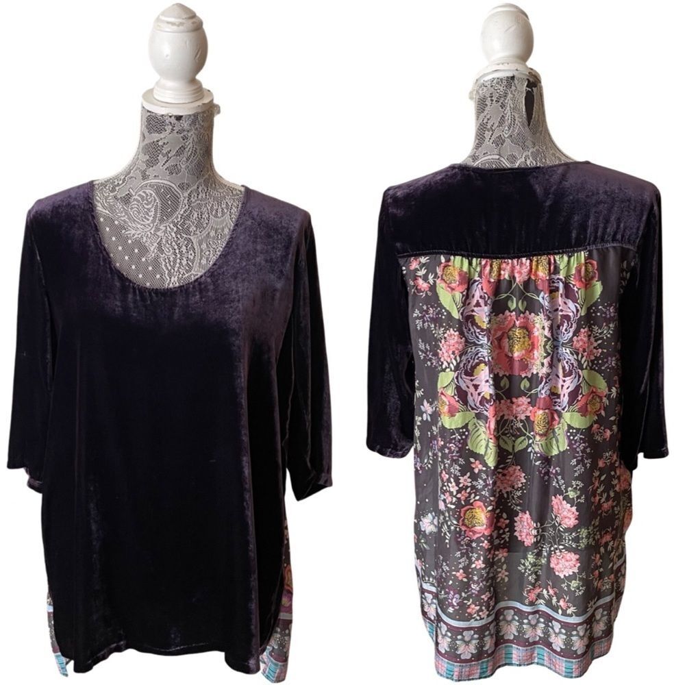 JOHNNY Was Windflower Velvet Blouse Tunic Purple Size  Small